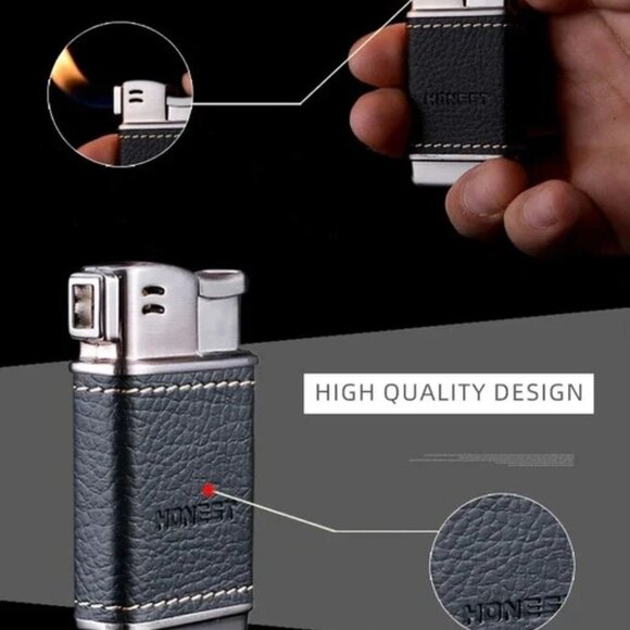 Honest Metal Cigarette Lighters Leather Refillable Adjustable Soft Flame Butane - Picture 3 of 3